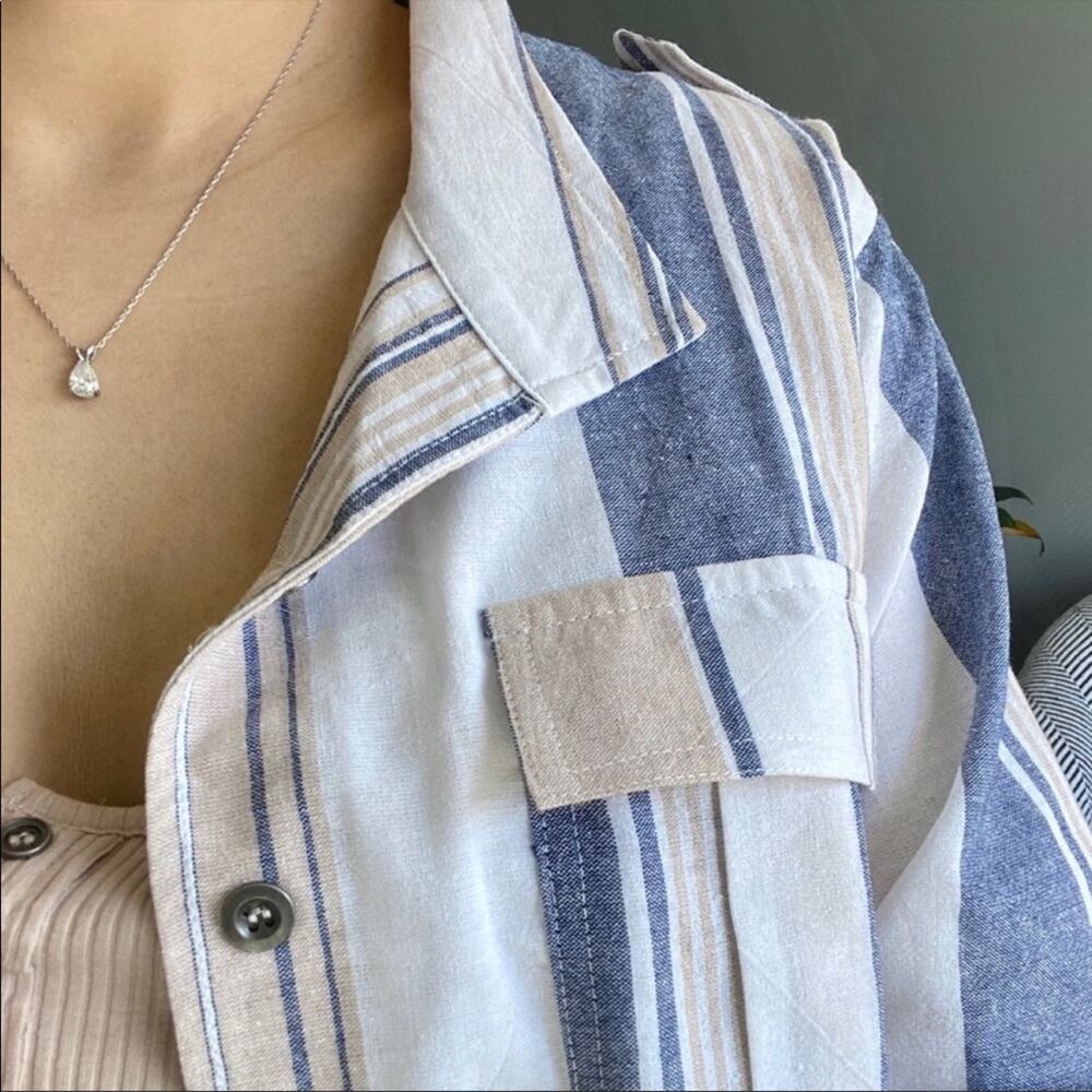 Striped Lightweight Button Down Jacket Size Large - image 3